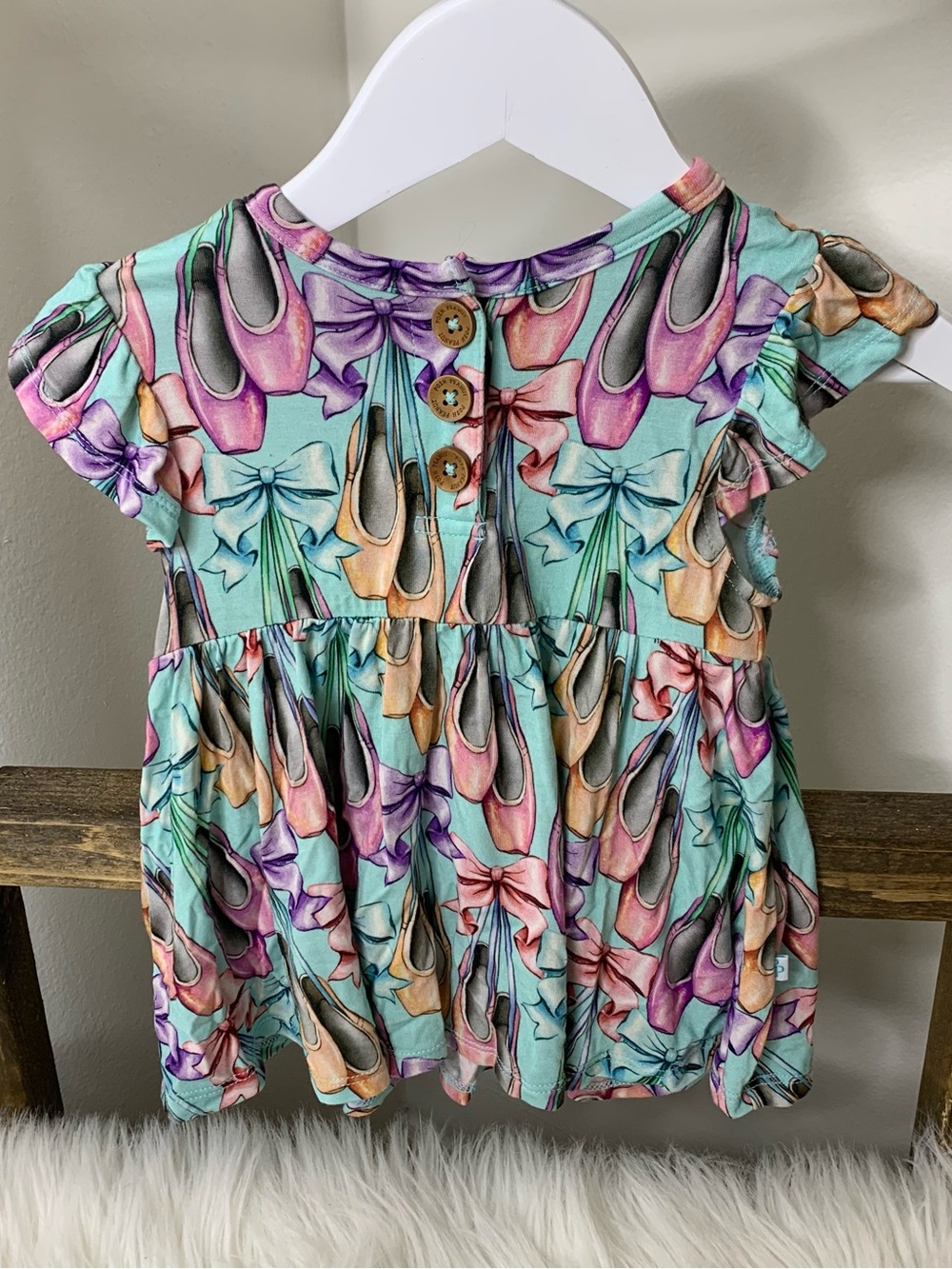 Posh Peanut Ballet Shoes Print Flutter Sleeve Top Size 18-24M